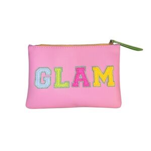 NEW Glam Bag by IPSY Pink Green Blue Letterman Style Makeup Wristlet Clutch